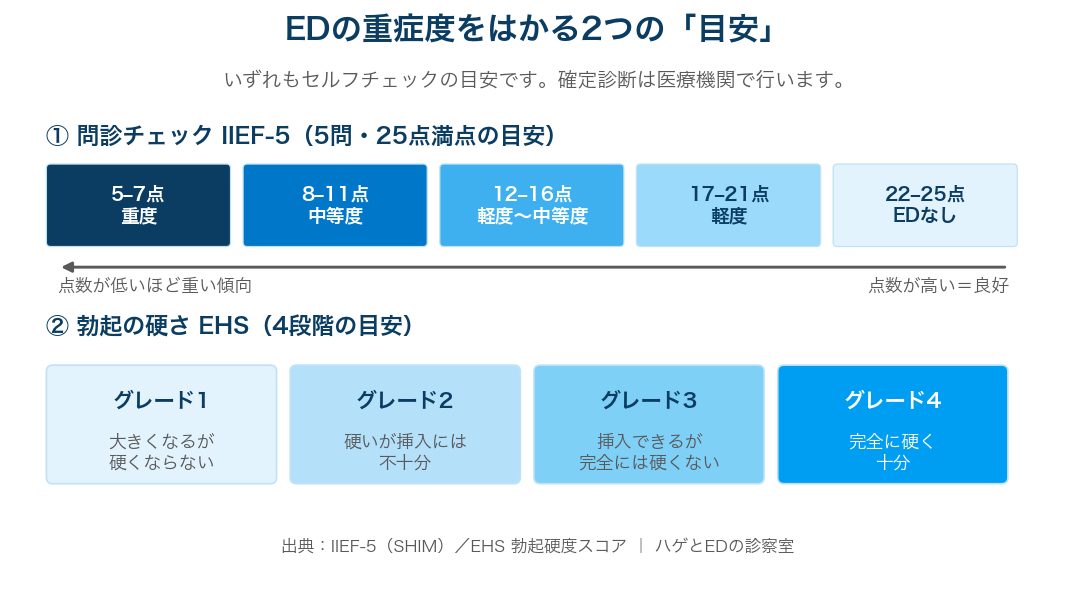 IIEF-5による自己チェックの目安。21点以下でEDが疑われる