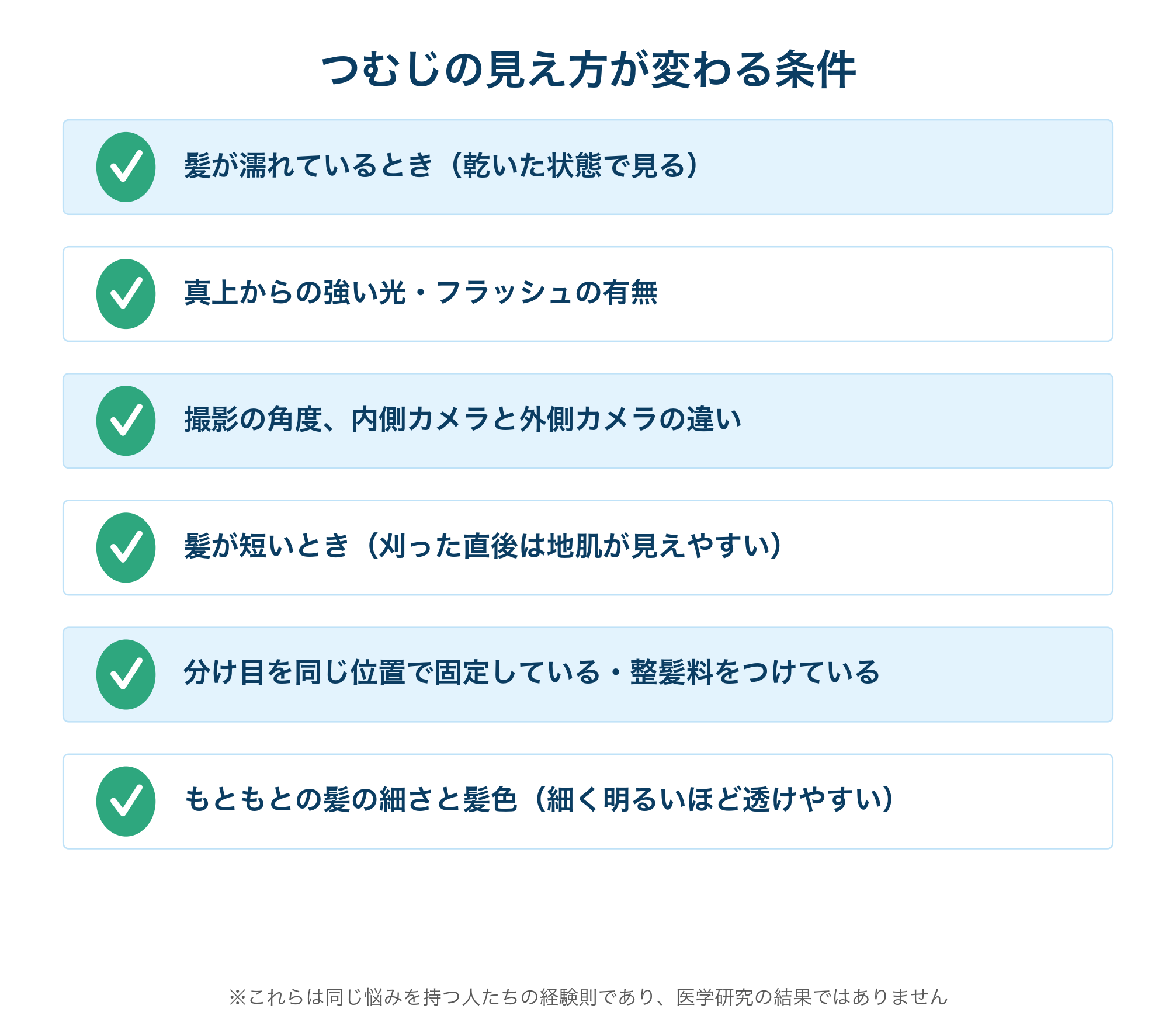 つむじの見え方が変わる条件のチェックリスト